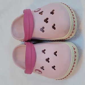 Children's Disney Mickey Pink and White crocs. Size 10/11